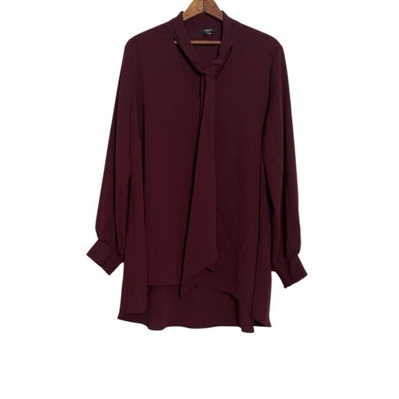 Alfani Tie V-Neck Long Sleeve High Low Hem Tunic Blouse Maroon Plus Size 16W - Picture 1 of 8